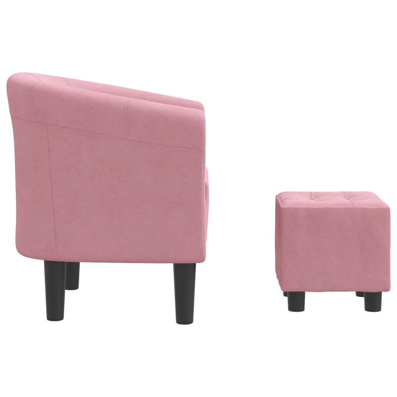 Fauteuil lounge assise confortable design moderne avec repose-pieds en velours rose DEC026432