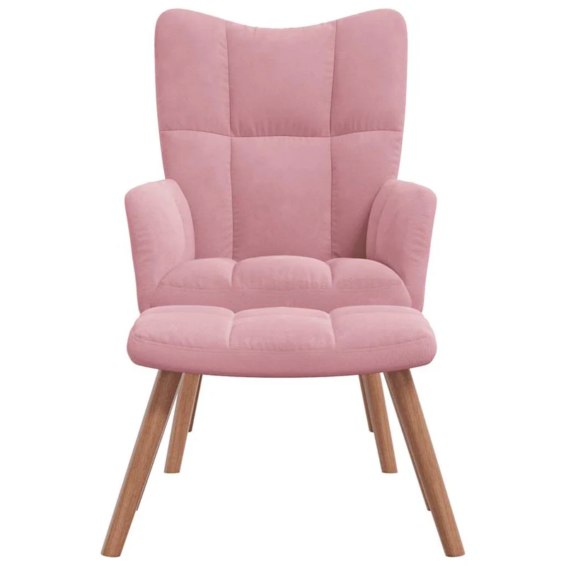 Fauteuil lounge chaise de canapé design moderne avec repose-pied en velours rose DEC026544