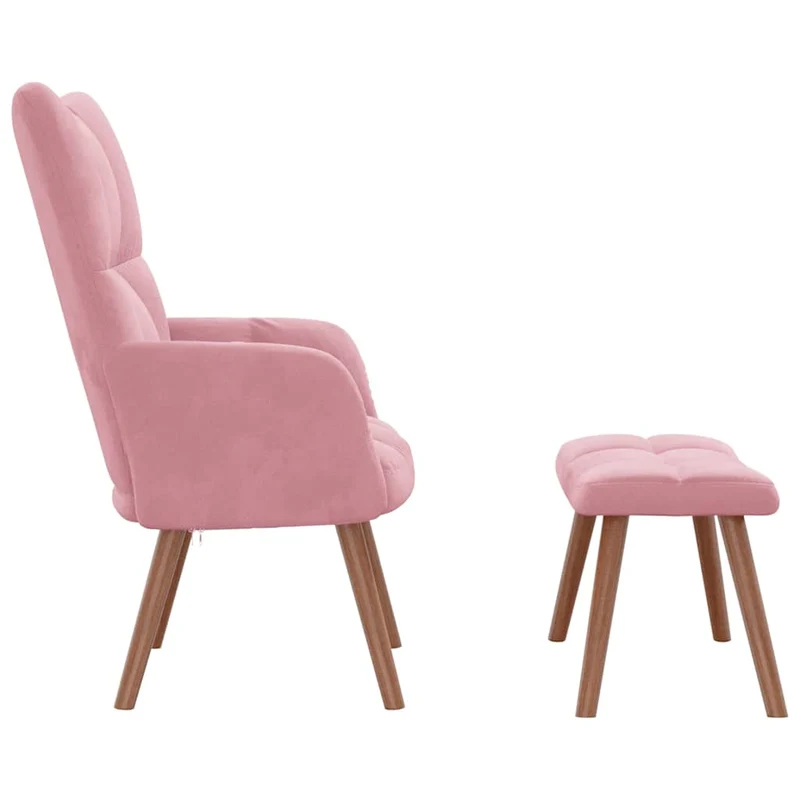 Fauteuil lounge chaise de canapé design moderne avec repose-pied en velours rose DEC026544