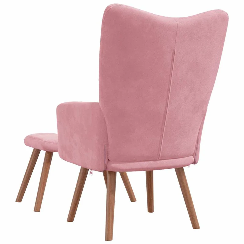 Fauteuil lounge chaise de canapé design moderne avec repose-pied en velours rose DEC026544