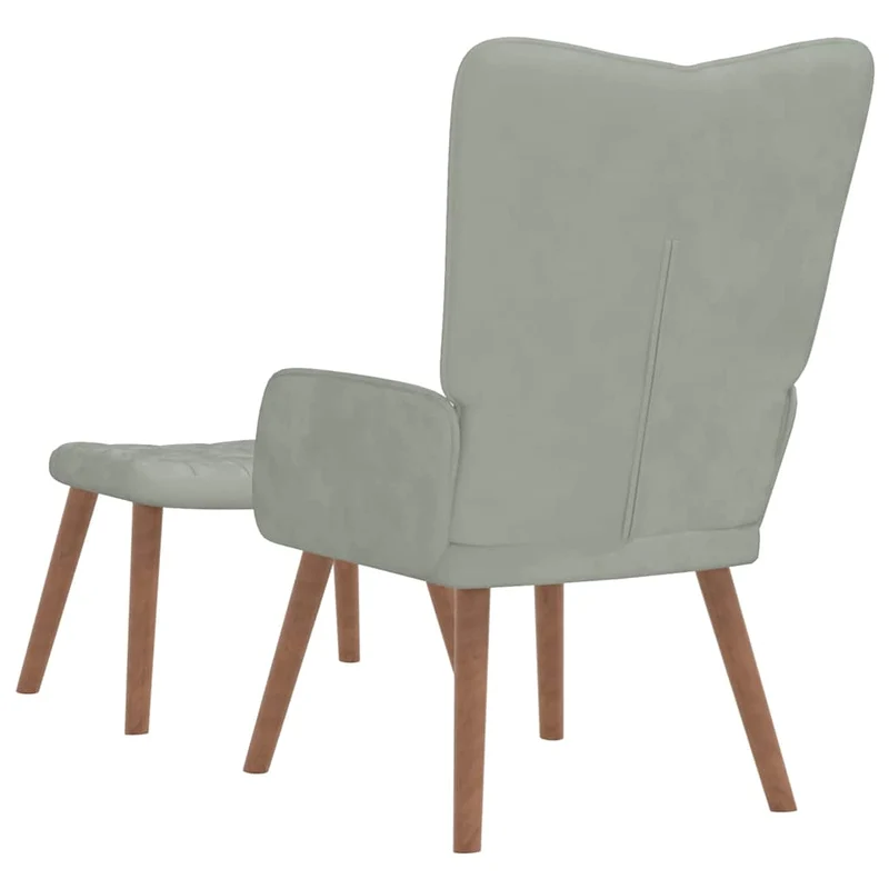 Fauteuil lounge chaise de canapé design moderne avec repose-pieds en velours gris clair DEC026517