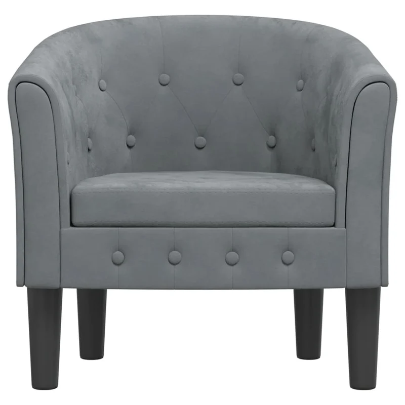 Fauteuil lounge assise confortable design moderne en velours gris foncé capitonné DEC026452