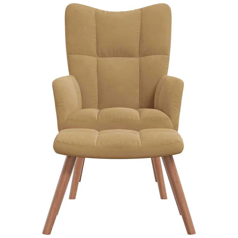 Fauteuil lounge chaise de canapé design moderne avec repose-pieds en velours marron DEC026535