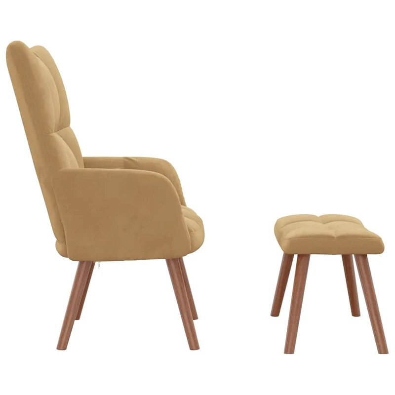 Fauteuil lounge chaise de canapé design moderne avec repose-pieds en velours marron DEC026535