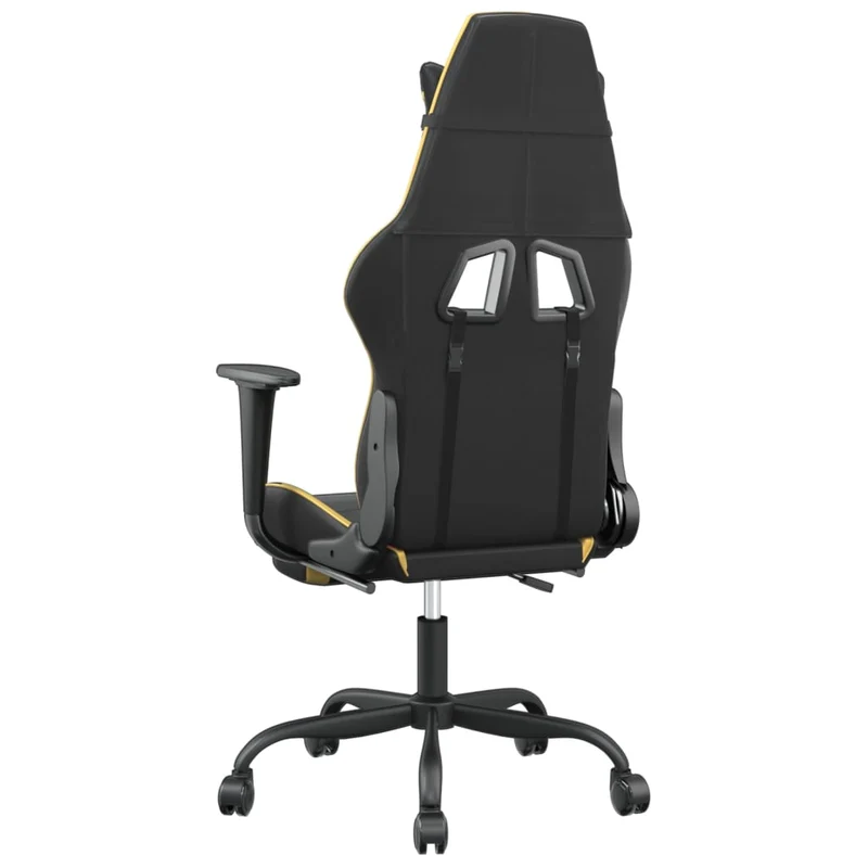 Fauteuil de bureau chaise gaming avec coussin lombaire et repose-pieds noir et doré PVC DEC025852