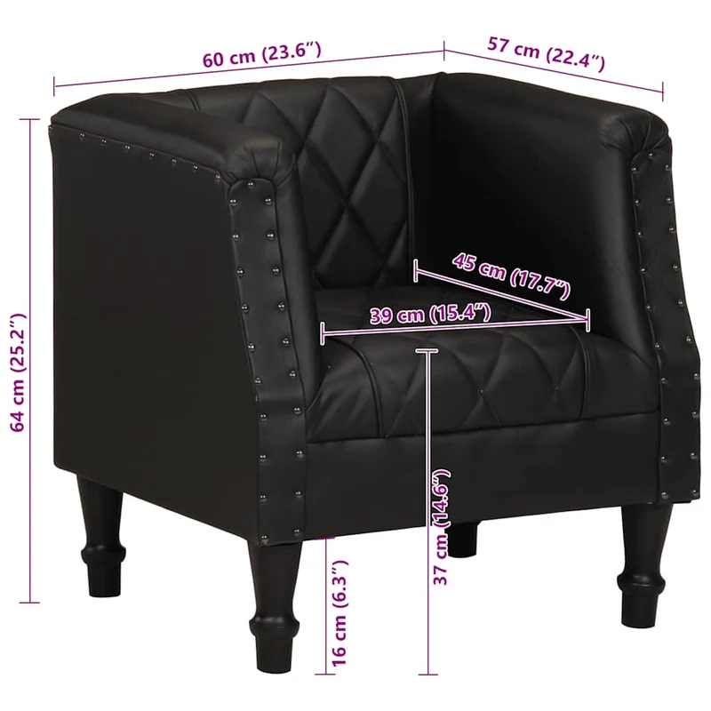 Fauteuil lounge assise confortable design moderne en cuir véritable de chèvre noir DEC026466