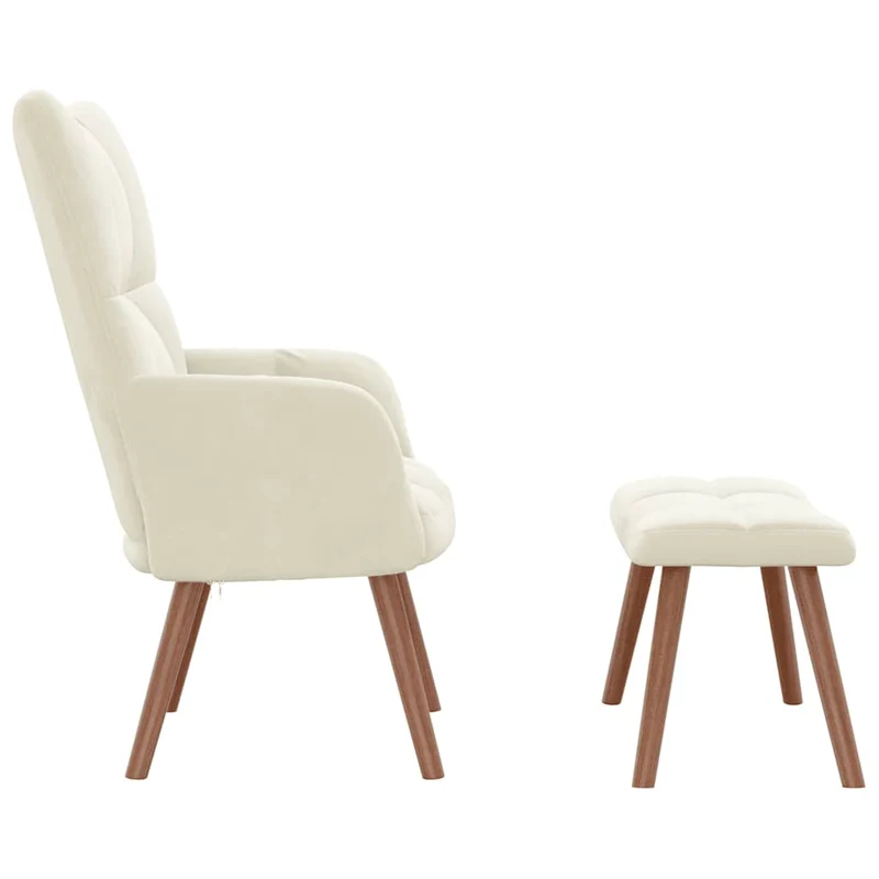 Fauteuil lounge chaise de canapé design moderne avec repose-pied en velours crème DEC026503