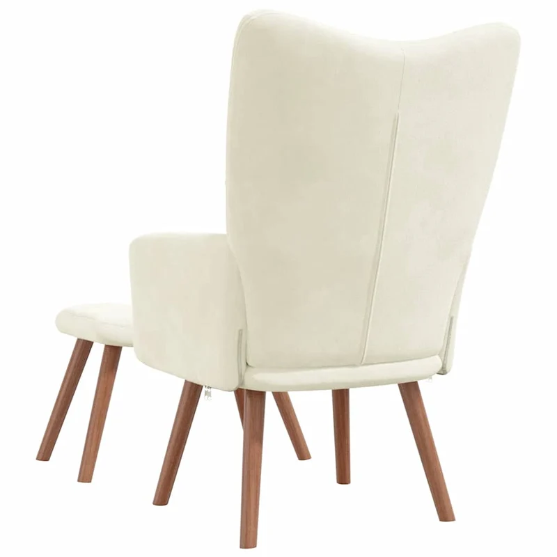 Fauteuil lounge chaise de canapé design moderne avec repose-pied en velours crème DEC026503