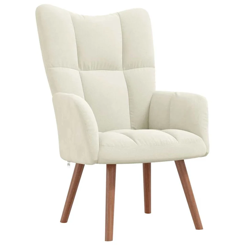 Fauteuil lounge chaise de canapé design moderne avec repose-pied en velours crème DEC026503