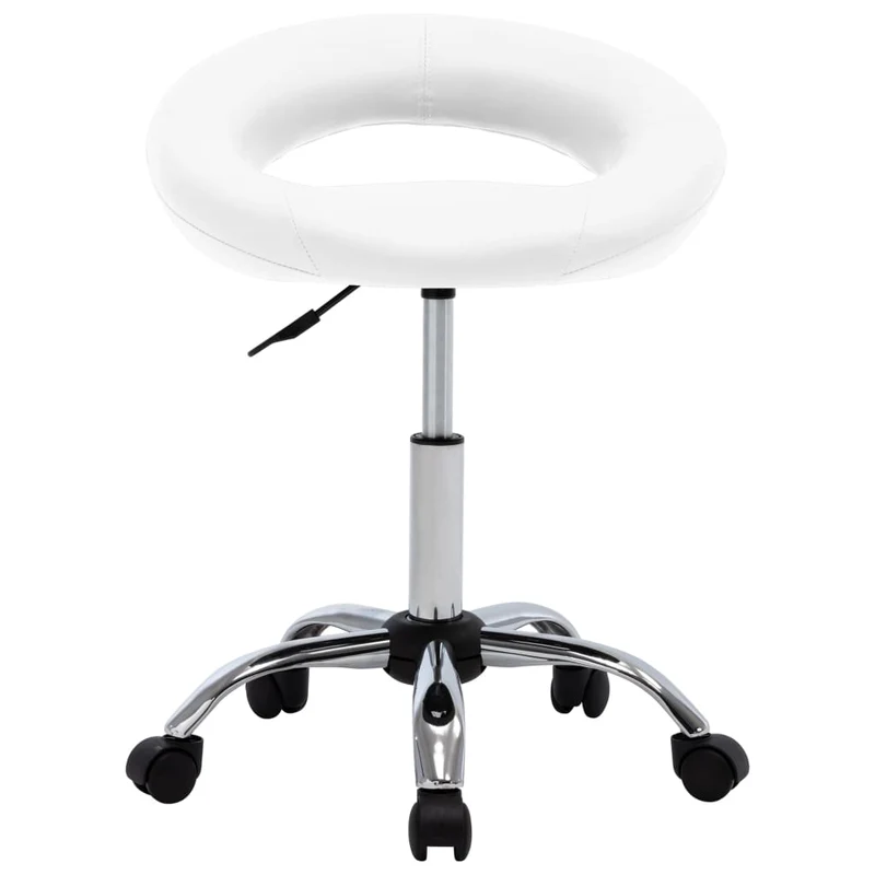 Chaise tabouret pivotant sur roulettes hauteur réglable en PVC blanc DEC025136