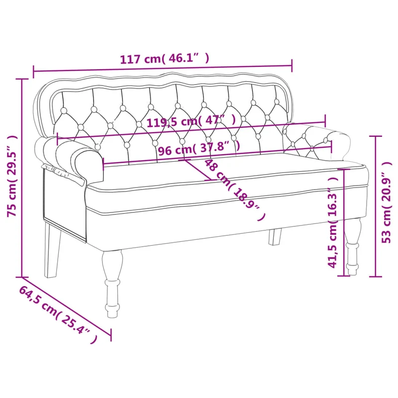 Banquette banc canapé avec dossier capitonné 119,5 x 64,5 x 75 cm en velours noir DEC024656