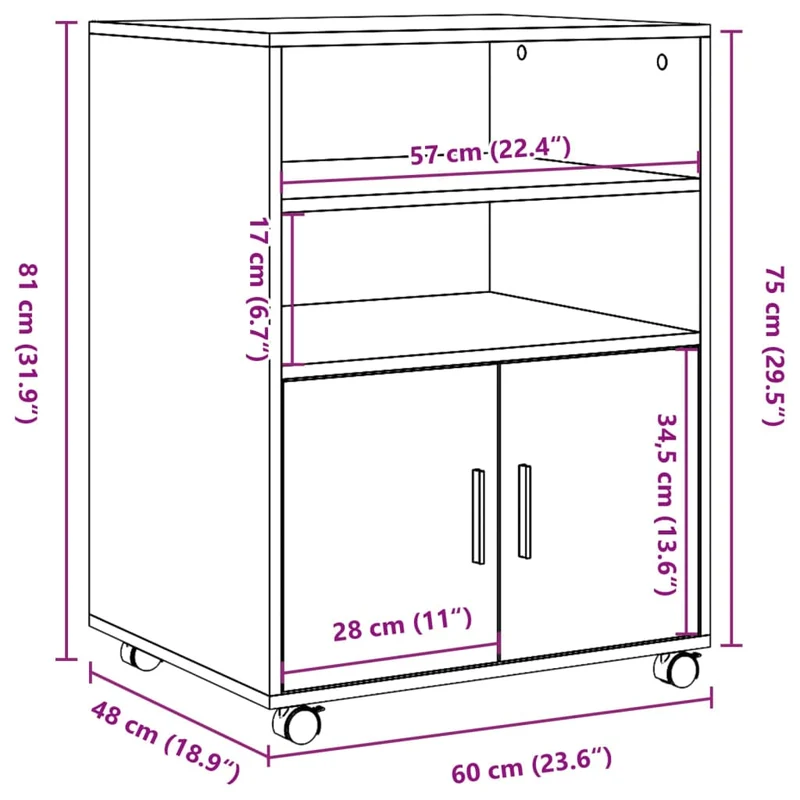 Meuble de bureau sur roulettes armoire de rangement bureau 60 x 48 x 81 cm en bois d’ingénierie blanc DEC024490