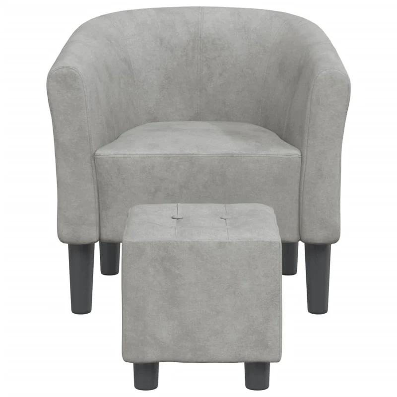Fauteuil lounge assise confortable design moderne avec repose-pied velours gris clair DEC026421