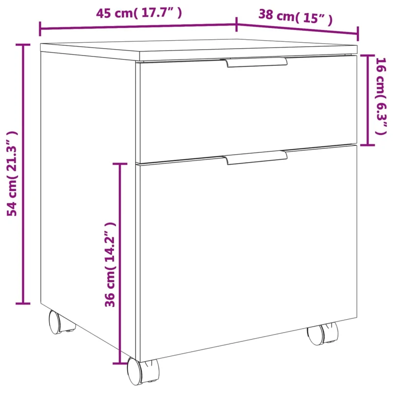 Caissons à tiroirs meuble de bureau mobile sur roulettes couleur sonoma gris 45 x 38 x 54 cm MDF gris DEC024566