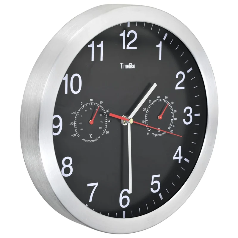 Horloge murale à quartz Hygromètre et thermomètre 30 cm Noir DEC022255