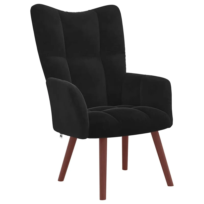 Fauteuil lounge chaise de canapé design modene avec repose-pied en velours noir DEC026541