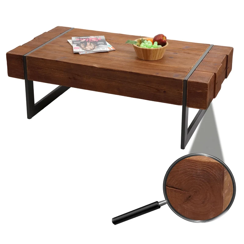 Table basse de salon en bois de sapin massif rustique 40x120x60cm marron 04_0005448