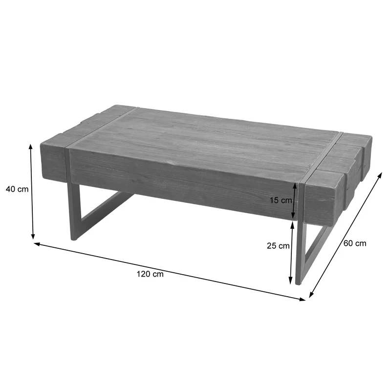 Table basse de salon en bois de sapin massif rustique 40x120x60cm marron 04_0005448