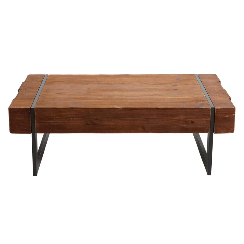 Table basse de salon en bois de sapin massif rustique 40x120x60cm marron 04_0005448