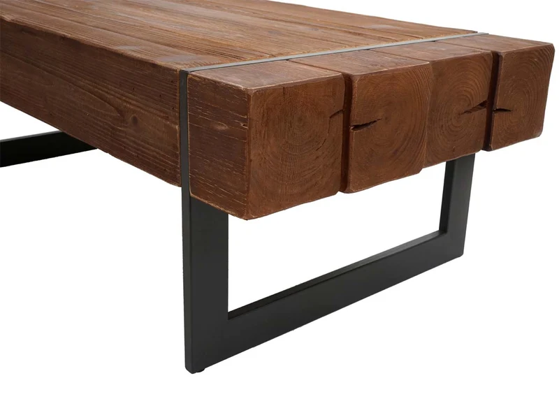 Table basse de salon en bois de sapin massif rustique 40x120x60cm marron 04_0005448