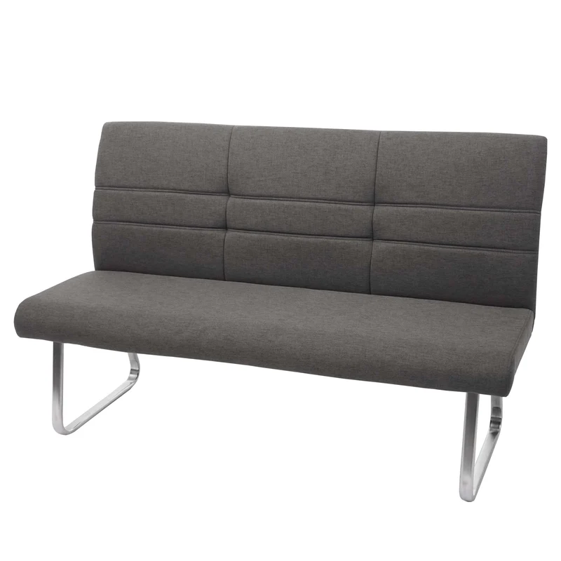 Lot de 2 chaises de salle à manger avec accoudoirs + banc 180 cm en tissu gris-marron acier inoxydable 04_0007486