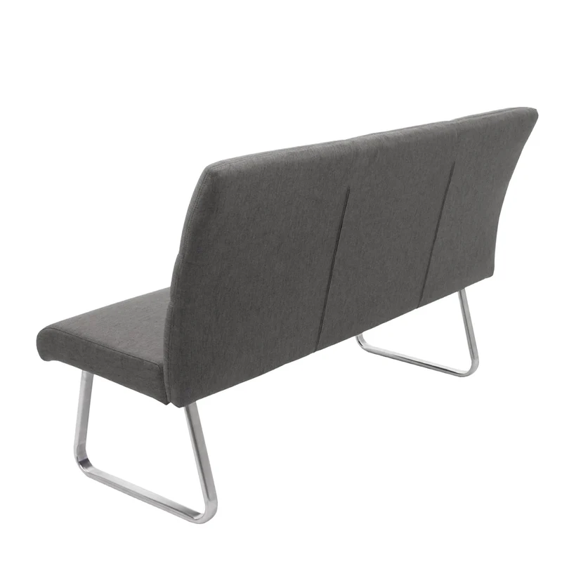 Lot de 2 chaises de salle à manger avec accoudoirs + banc 180 cm en tissu gris-marron acier inoxydable 04_0007486