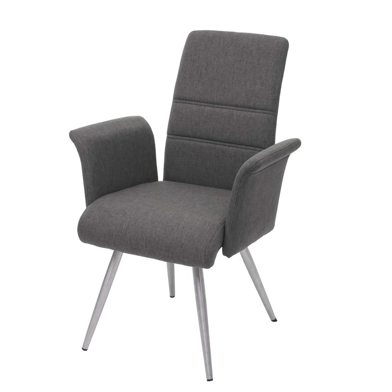 Lot de 2 chaises de salle à manger avec accoudoirs + banc 180 cm en tissu gris-marron acier inoxydable 04_0007486