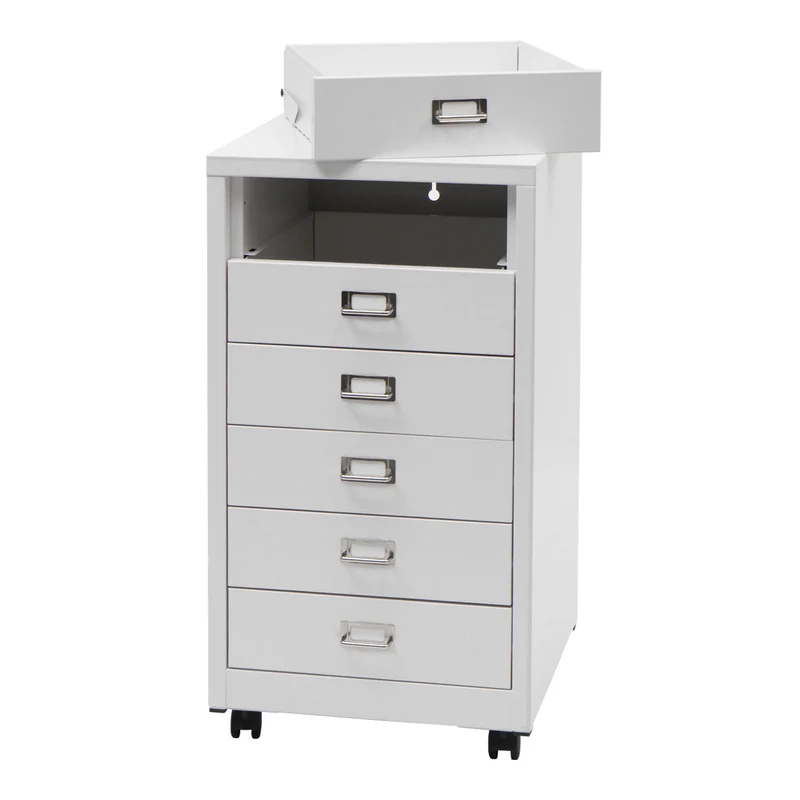 Caisson à tiroirs armoire de bureau 75 x 40 x 41 cm 6 tiroirs métal blanc 04_0008272