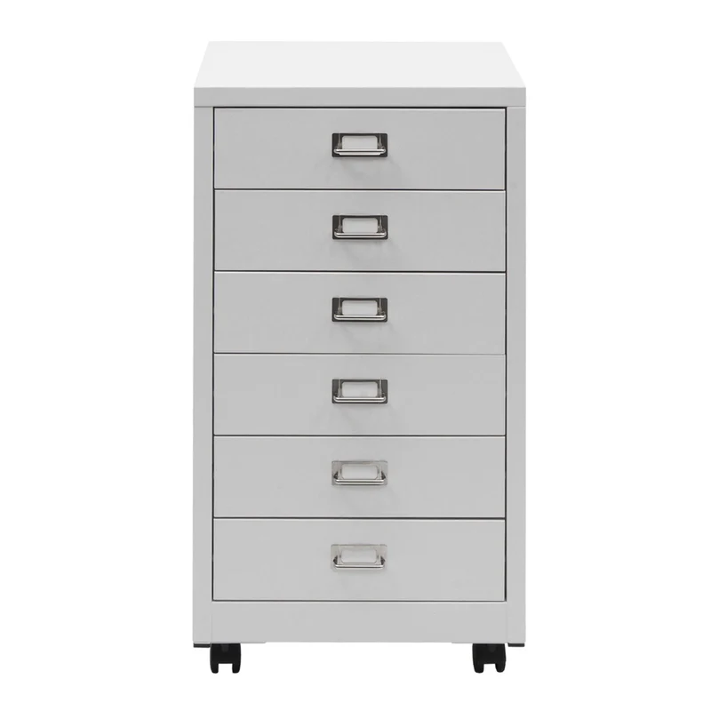 Caisson à tiroirs armoire de bureau 75 x 40 x 41 cm 6 tiroirs métal blanc 04_0008272