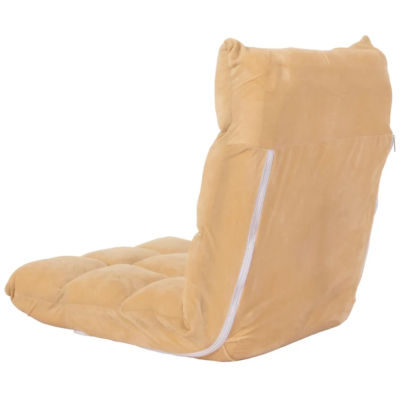 Chaise de sol coussin de sol dossier réglable sur 6 positions de relaxation cadre stable velours beige 04_0006361