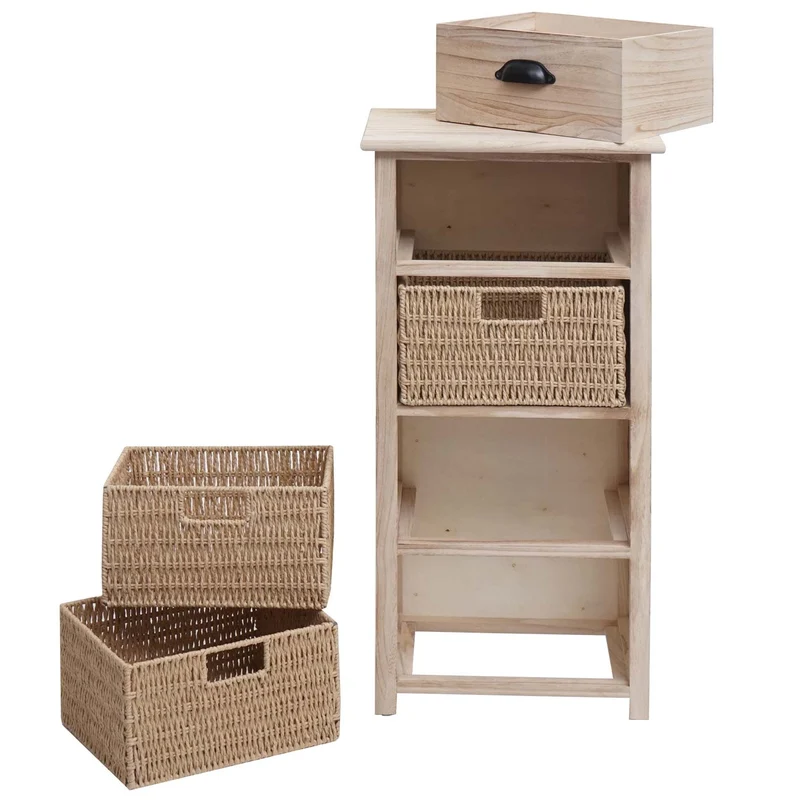Commode avec tiroir et 3 paniers 83x40x29 cm paniers naturels marron clair 04_0006507
