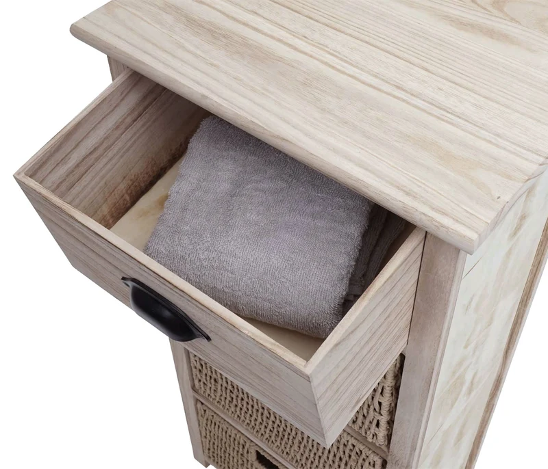 Commode avec tiroir et 3 paniers 83x40x29 cm paniers naturels marron clair 04_0006507