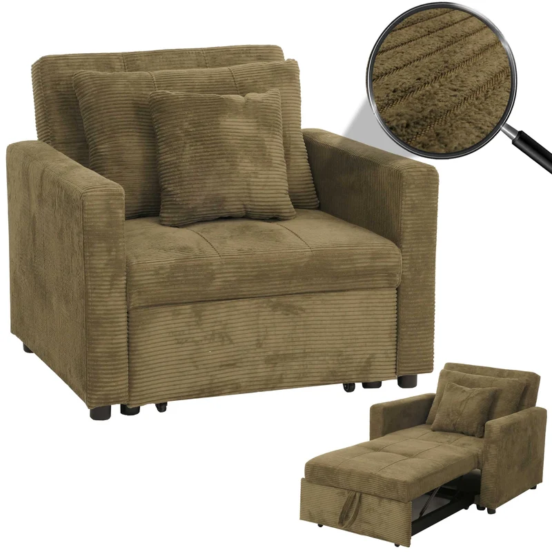 Fauteuil-lit lit d'appoint relaxation dossier réglable surface de couchage 197x100 cm tissu velours côtelé vert 04_0006255