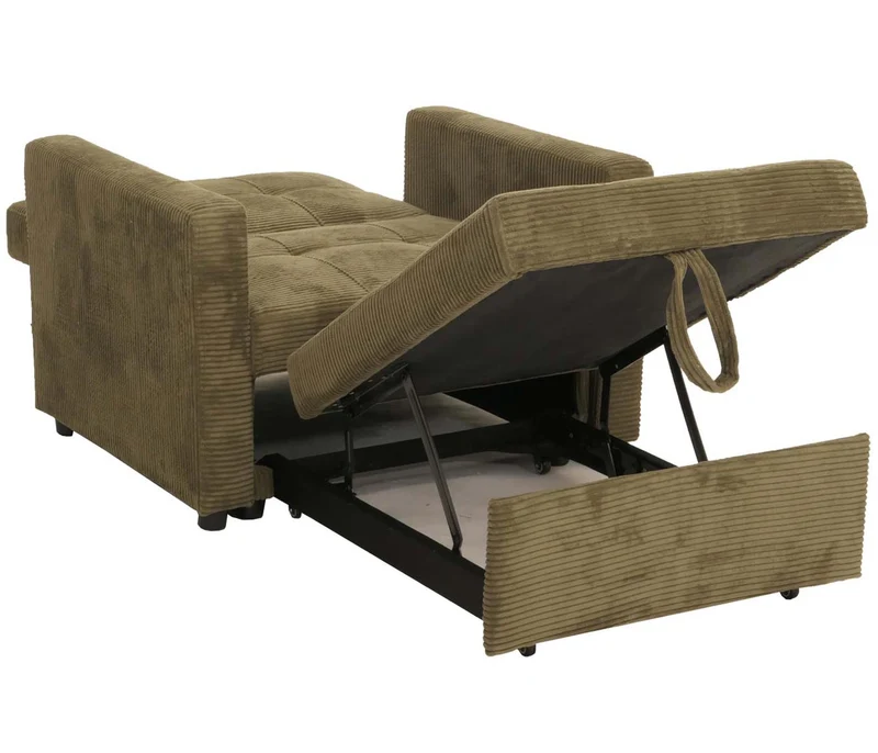 Fauteuil-lit lit d'appoint relaxation dossier réglable surface de couchage 197x100 cm tissu velours côtelé vert 04_0006255