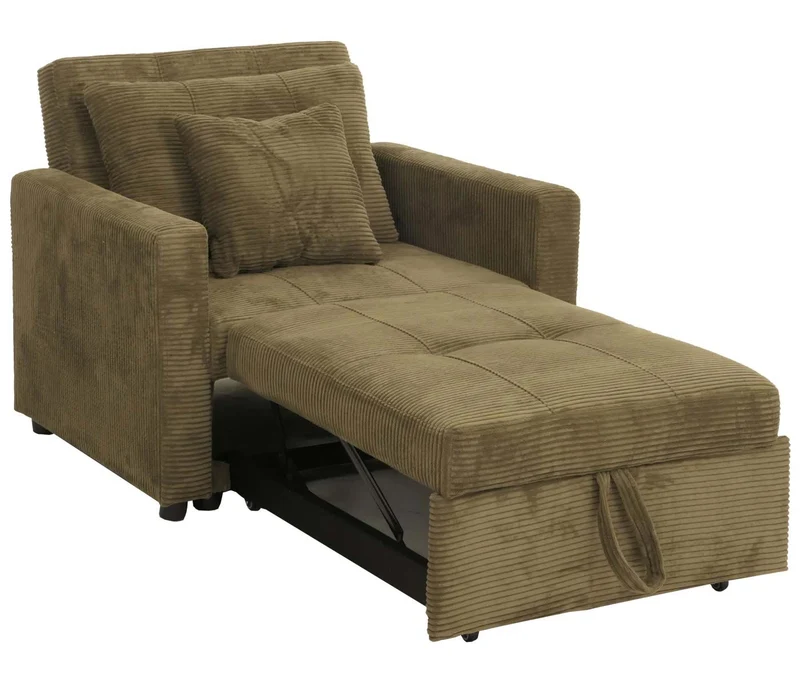 Fauteuil-lit lit d'appoint relaxation dossier réglable surface de couchage 197x100 cm tissu velours côtelé vert 04_0006255