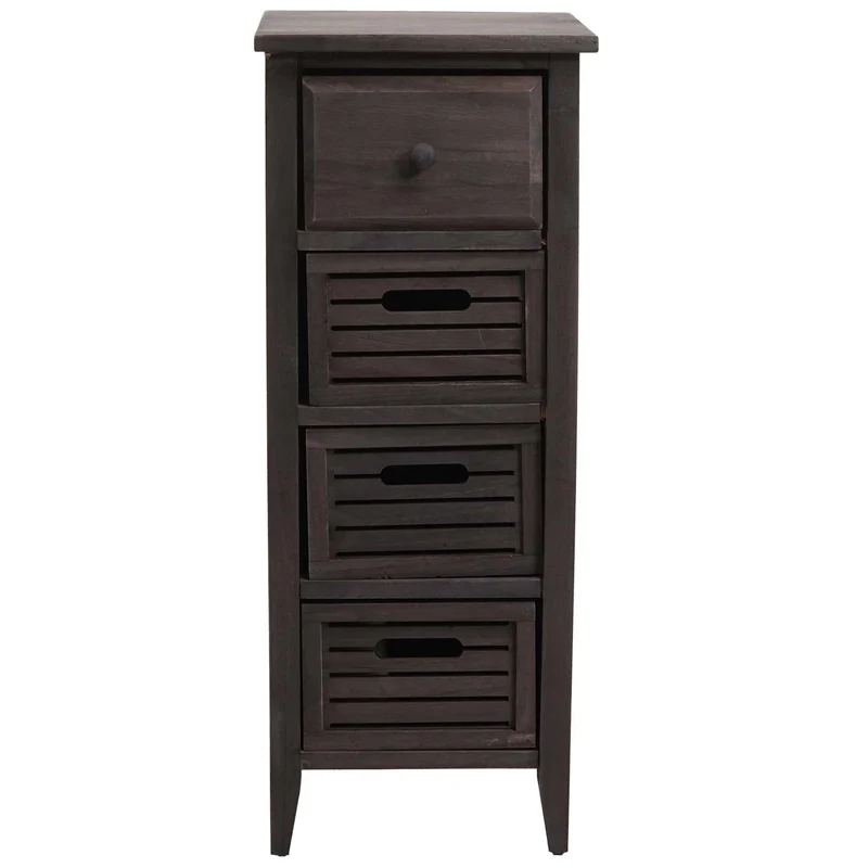 Commode petit meuble à 4 tiroirs 74x30x25 cm aspect vintage gris-marron 04_0006535