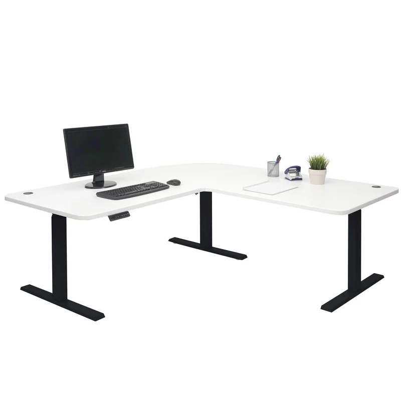 Bureau d'angle table d'ordinateur réglable en hauteur électriquement 178 x 178 cm HDF blanc noir 04_0006024