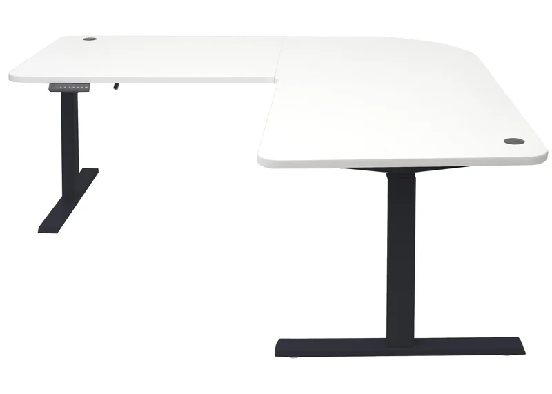 Bureau d'angle table d'ordinateur réglable en hauteur électriquement 178 x 178 cm HDF blanc noir 04_0006024
