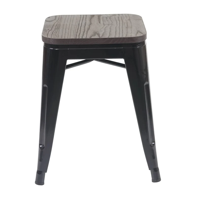 Tabouret bas avec assise en bois design industriel empilable en métal noir 04_0005325