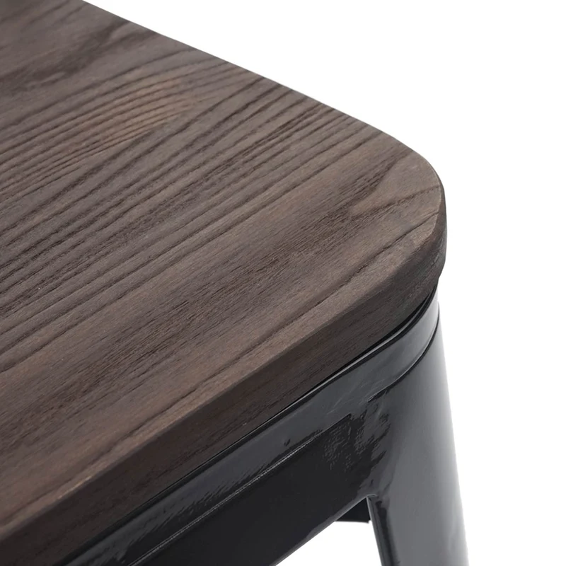 Tabouret bas avec assise en bois design industriel empilable en métal noir 04_0005325