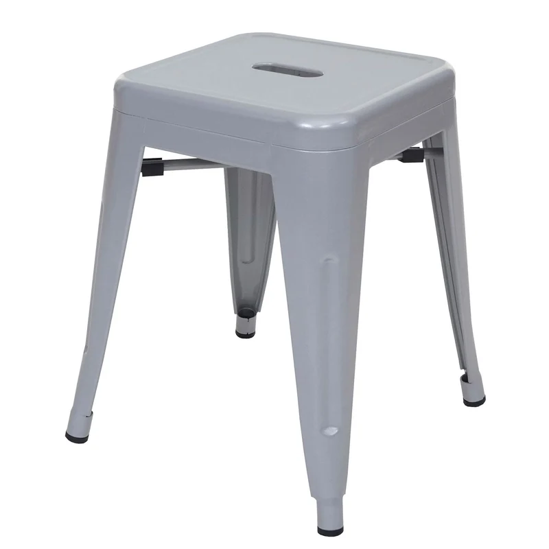 Lot de 4 tabourets bas design industriel empilables en métal gris 04_0005234