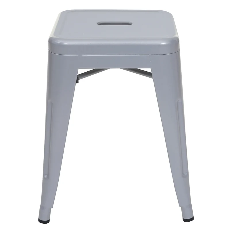 Lot de 4 tabourets bas design industriel empilables en métal gris 04_0005234
