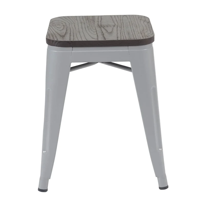 Lot de 4 tabourets bas design industriel empilables assise en bois en métal gris 04_0005230