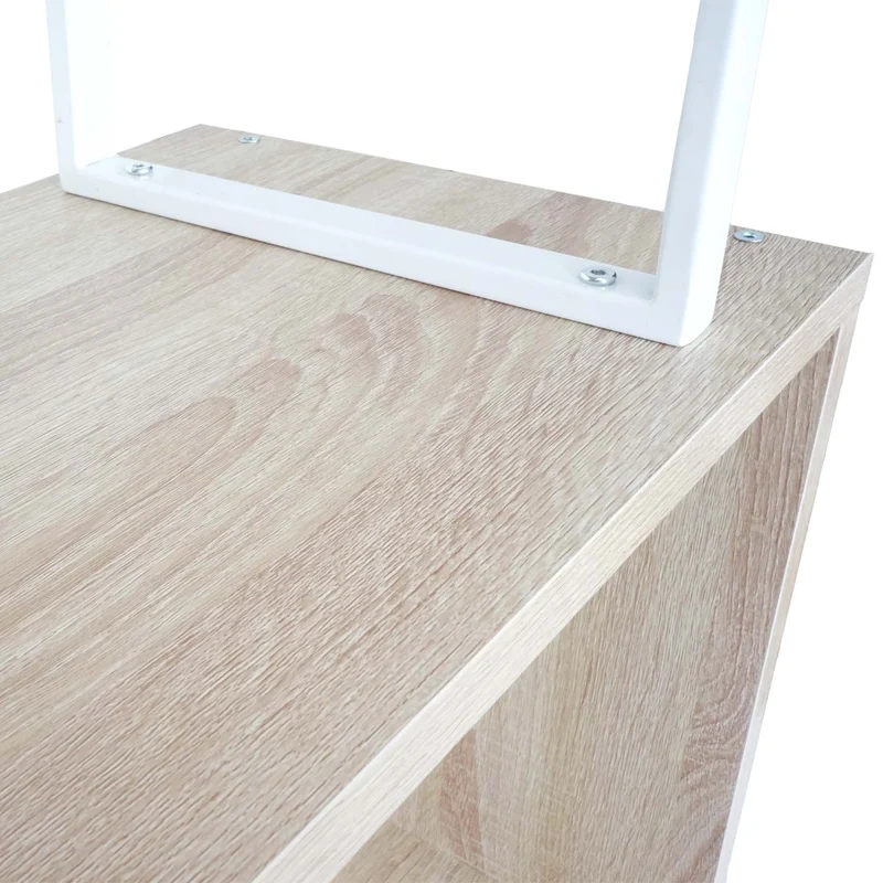 Bibliothèque étagère sur pied 183x80cm structure 3D 5 niveaux aspect chêne métal blanc 04_0001280