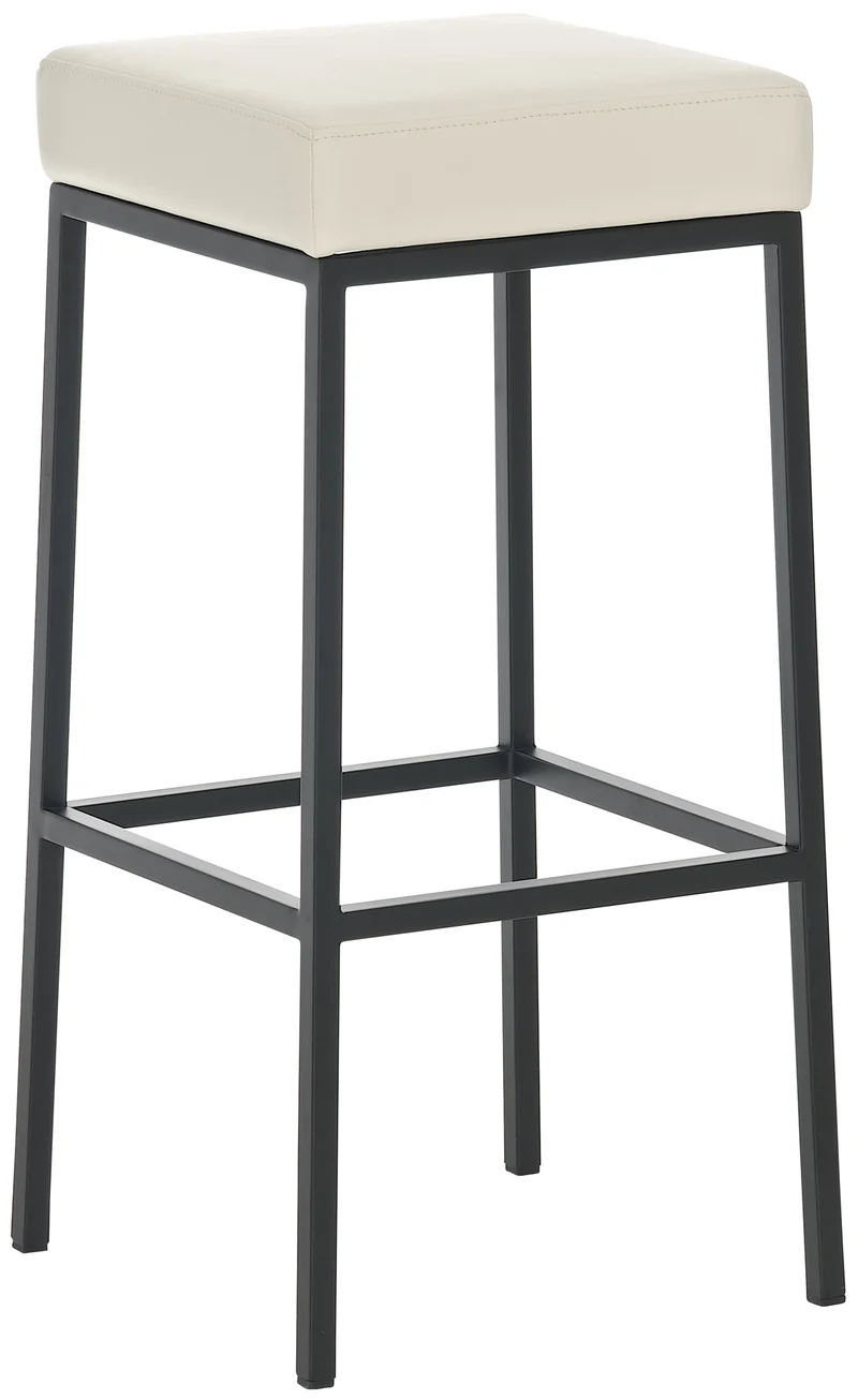 Lot de 2 tabourets de bar avec repose-pieds design simple hauteur 80 cm assise en PVC crème support en métal noir 10_0004364