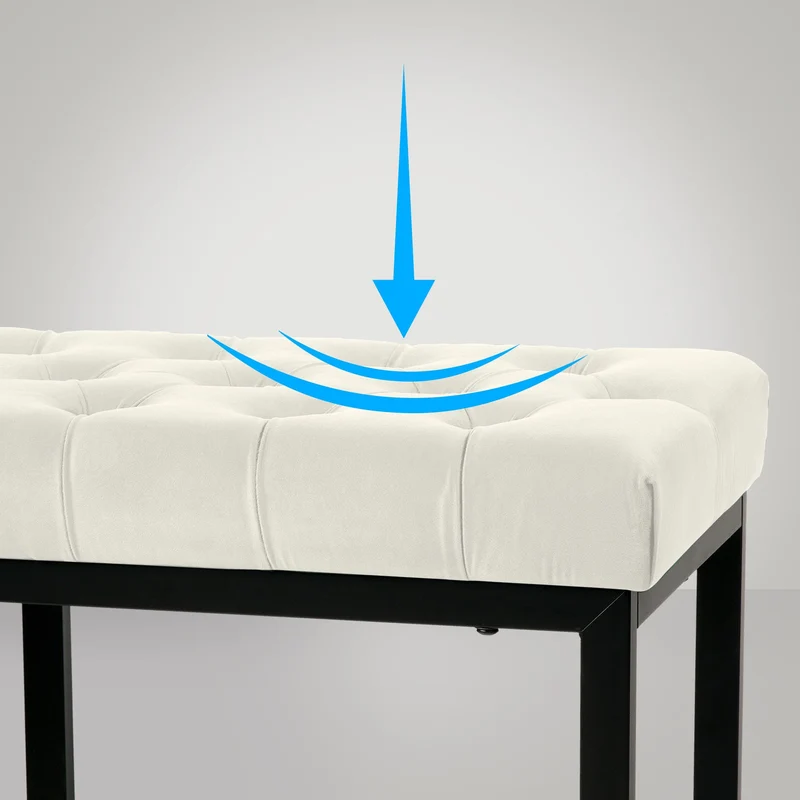 Banquette banc bout de lit longueur 120 cm en velours capitonné en velours crème et métal noir 10_0003667