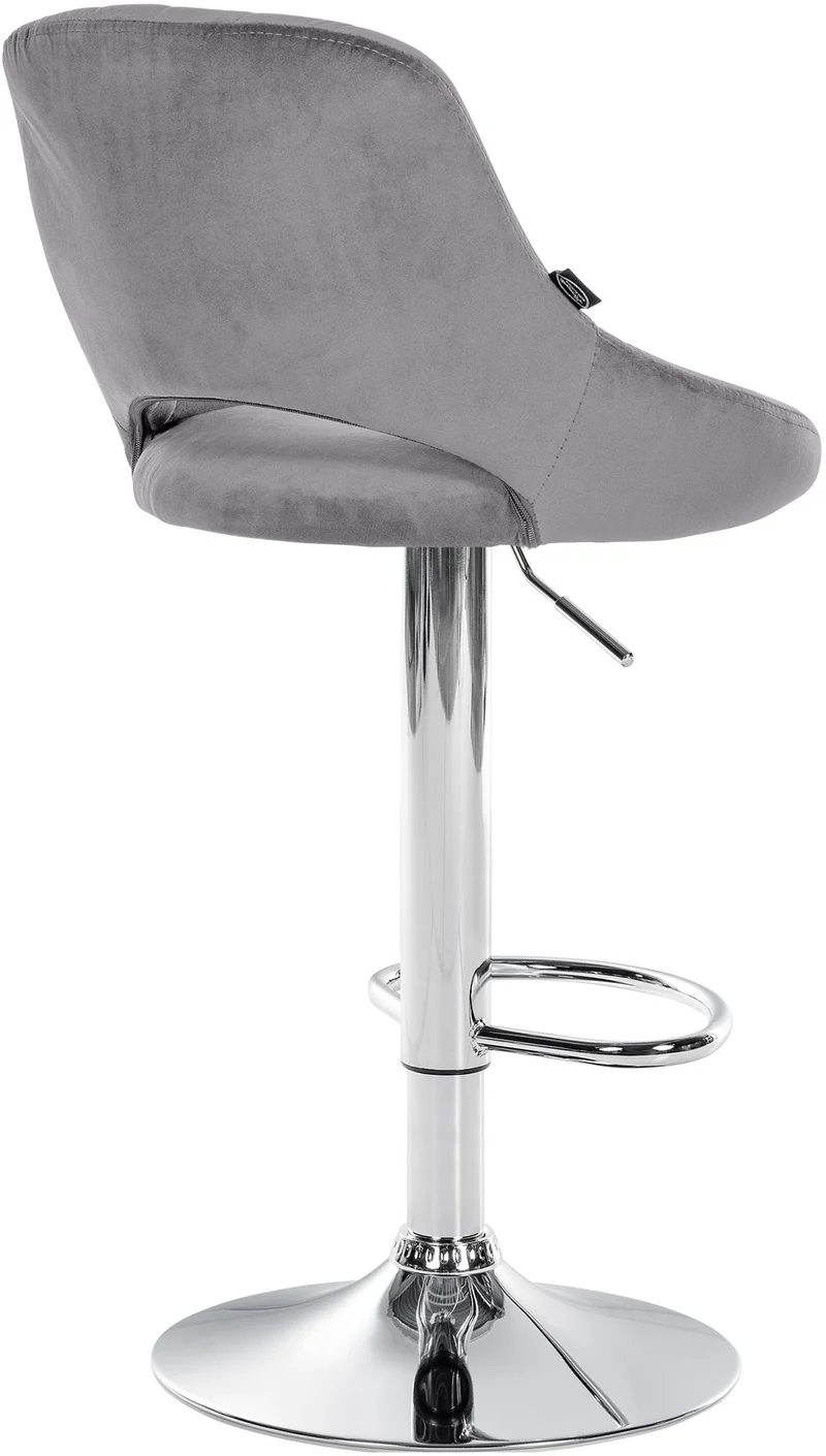 Tabouret de bar x1 avec repose-pieds pivotant et réglable en velours gris et métal TDB10817