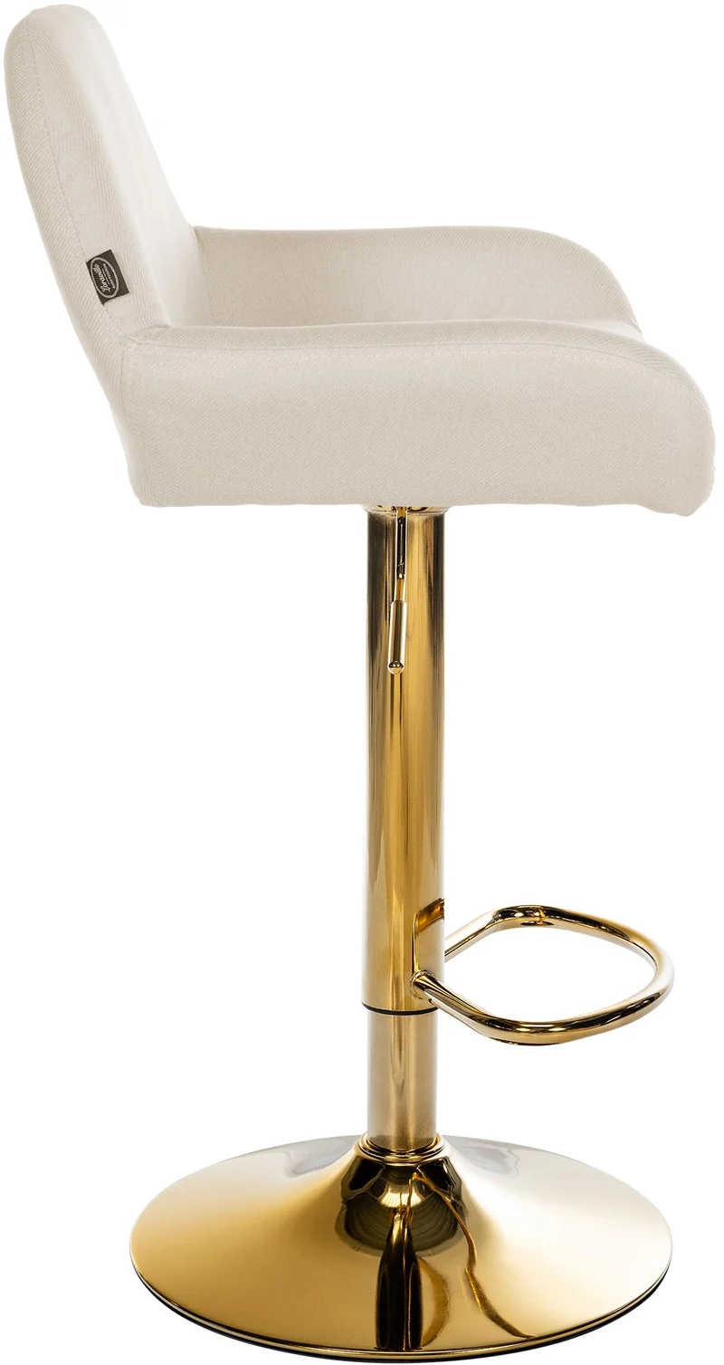 Lot de 2 tabourets de bar repose-pieds en forme d'arc en métal doré assise en tissu crème TDB10792