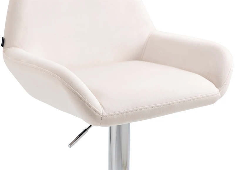 Lot de 2 tabourets de bar repose-pieds en forme d'arc en métal chromé assise en velours crème TDB10789