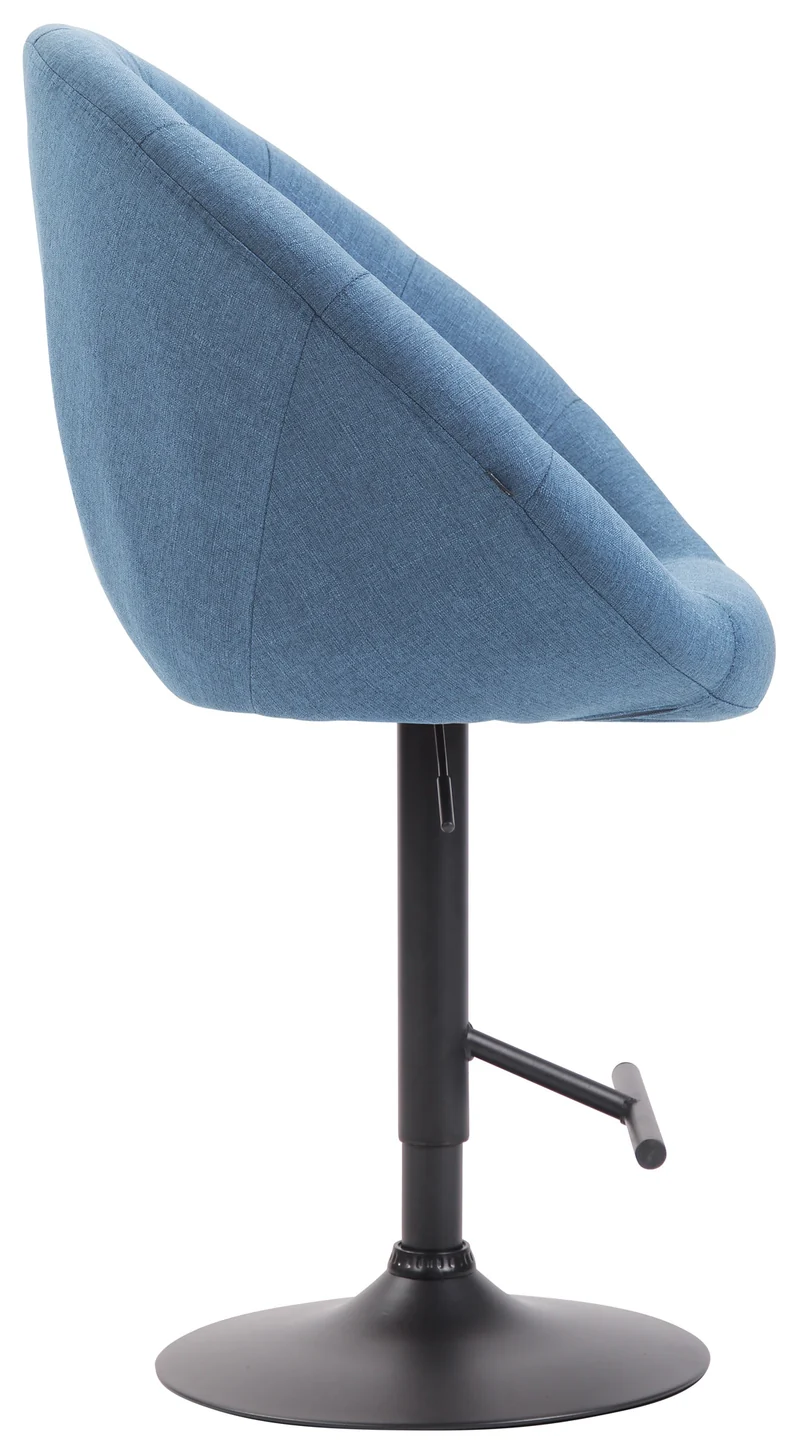 Tabouret de bar design moderne forme œuf capitonné avec repose-pieds en métal noir tissu bleu TDB10321
